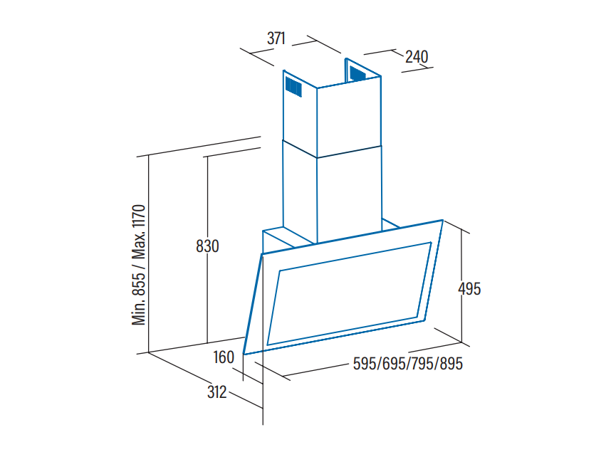 CATA THALASSA 600XGBK /E CAMPANA VERTICAL CRISTAL NEGRO 60CM 842M3/H A+++ Motor Brushless - 2