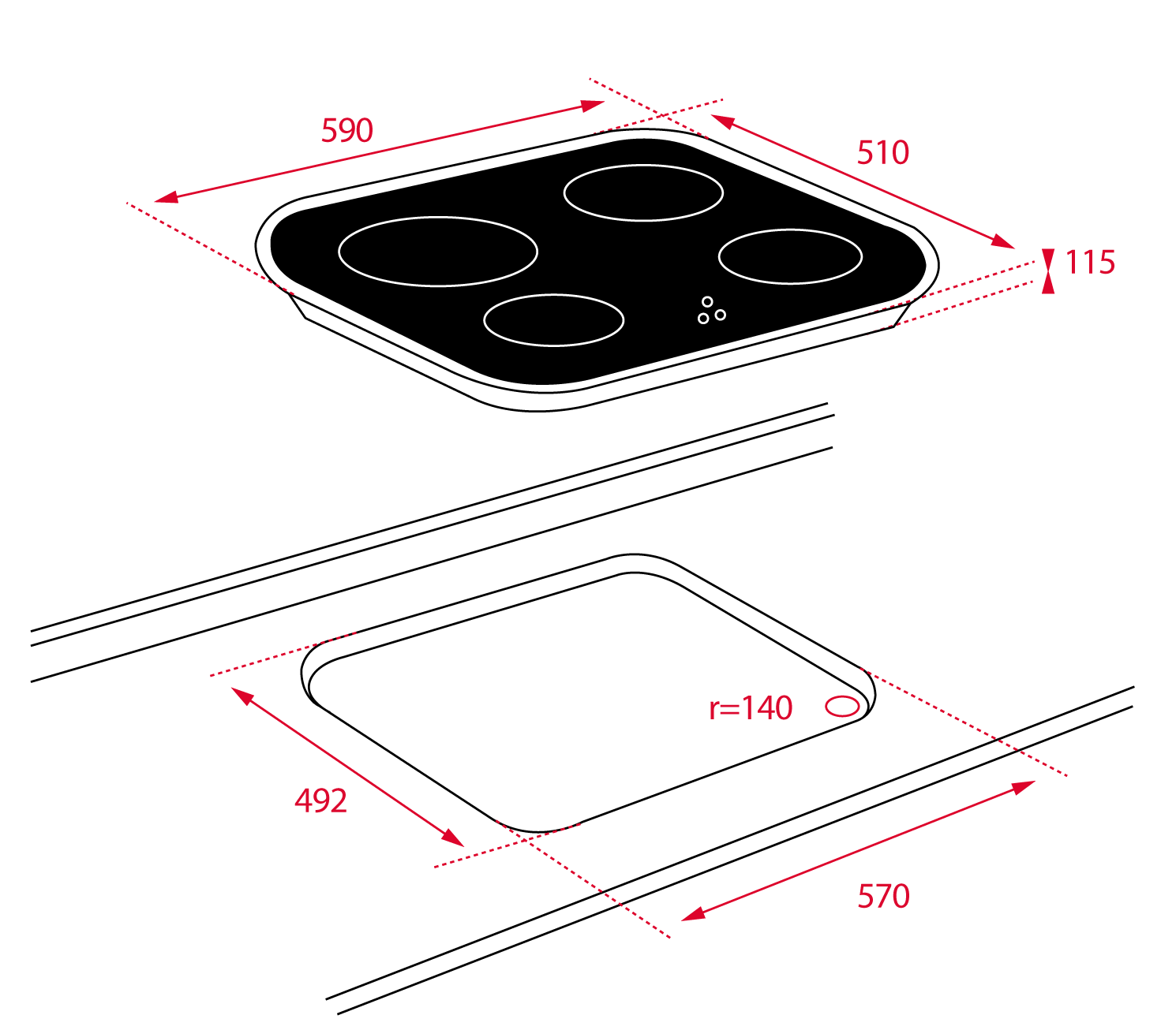 TEKA CG.1 4G AI AL PLACA POLIVALENTE CRISTAL NEGRO GAS BUTANO 60CM 4 Fuegos - 2