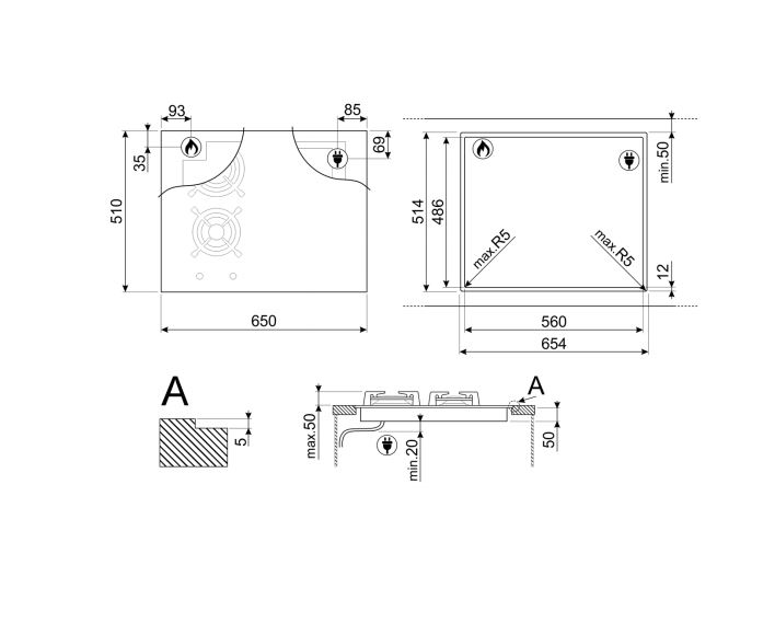 SMEG PM3643D PLACA MIXTA NEGRA 4 ZONAS 65CM Clasico - 3