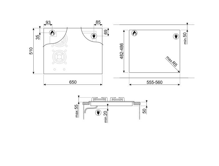 SMEG PM3643D PLACA MIXTA NEGRA 4 ZONAS 65CM Clasico - 4