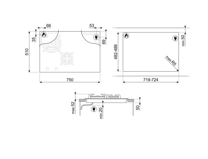 SMEG PM3743D PLACA MIXTA NEGRA 4 ZONAS 70CM Clasico - 4