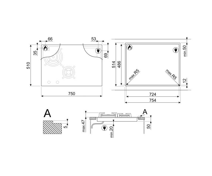 SMEG PM3743D PLACA MIXTA NEGRA 4 ZONAS 70CM Clasico - 5