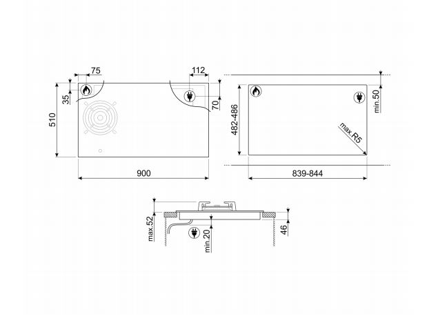 SMEG PM3953D PLACA MIXTA NEGRA 5 ZONAS 90CM Clasica - 8