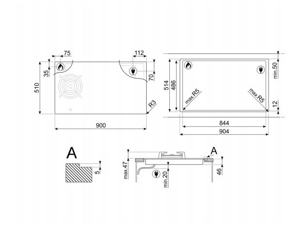 SMEG PM3953D PLACA MIXTA NEGRA 5 ZONAS 90CM Clasica - 9