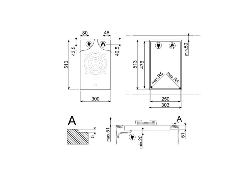 SMEG PV331CN PLACA MODULAR GAS NEGRO 1 FUEGO 30CM Clasica - 4