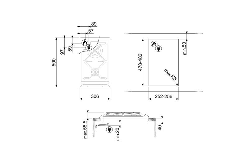 SMEG SRV532GH3 PLACA GAS MODULAR INOX 2 FUEGOS 30CM Contemporanea - 2