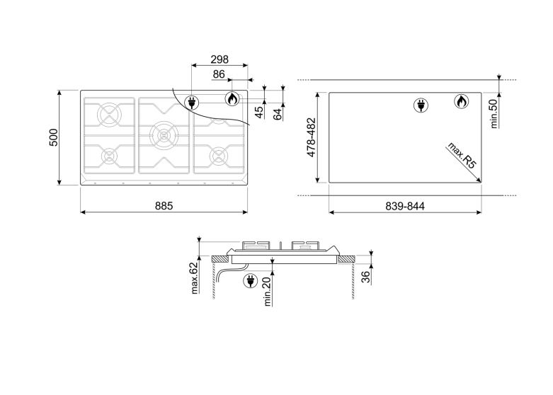 SMEG SRV596GH5 PLACA GAS INOX 5 FUEGOS 90CM Contemporanea - 3