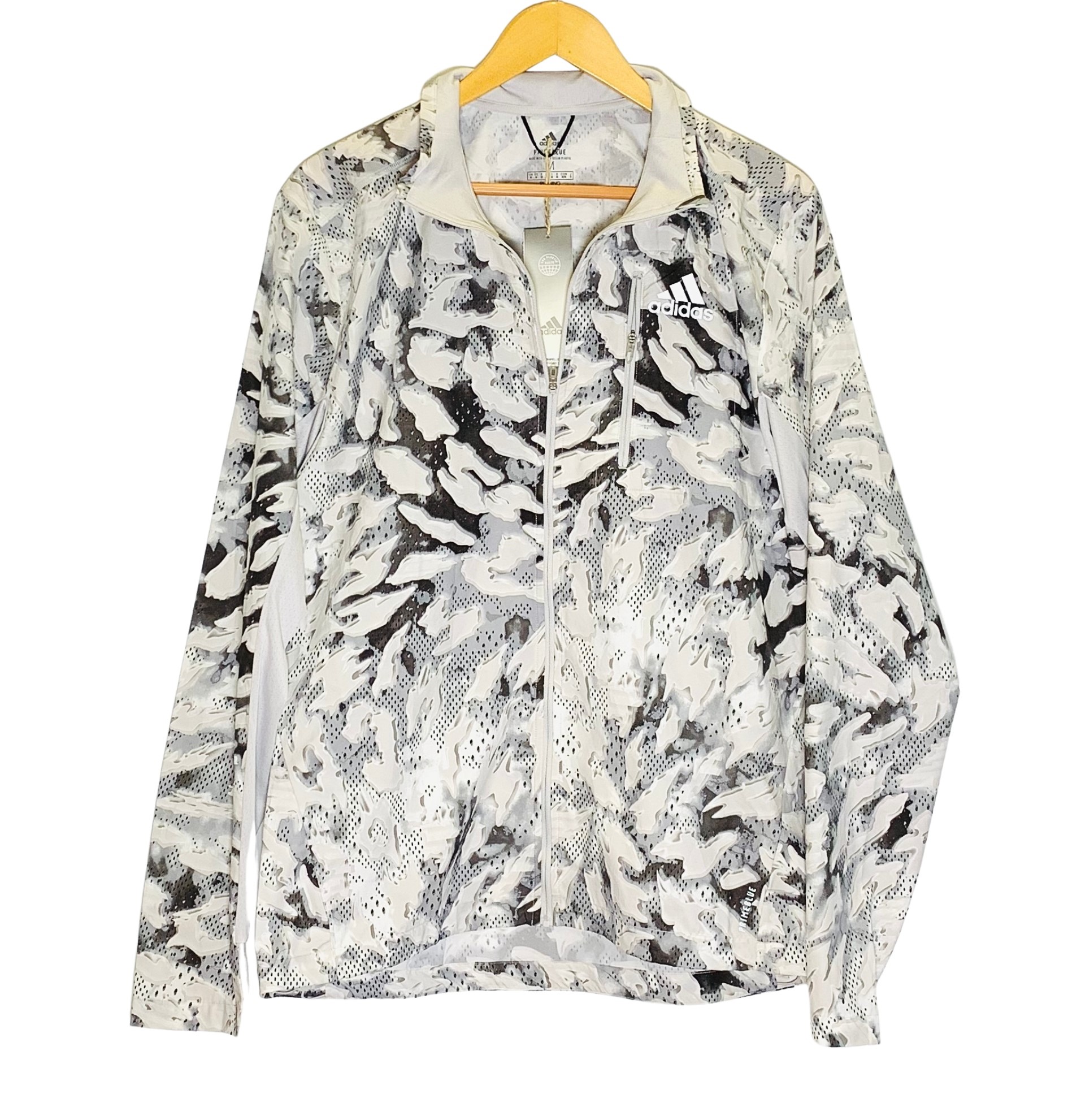 Chaqueta Adidas, estampada blanca y gris