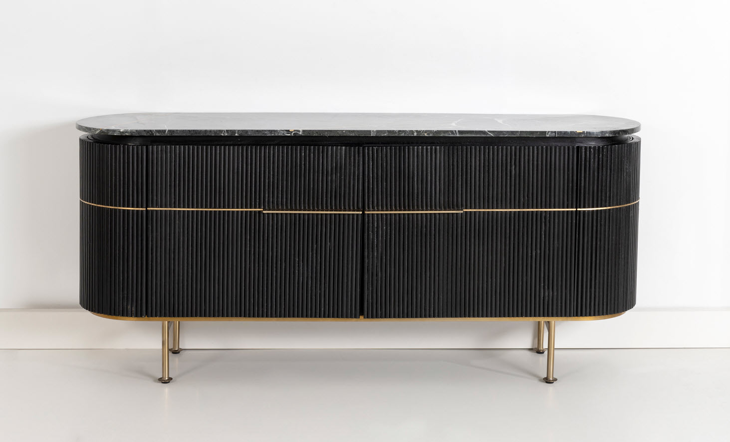 Aparador Ondas 4 puertas Negro/Oro (160x40x72)-5