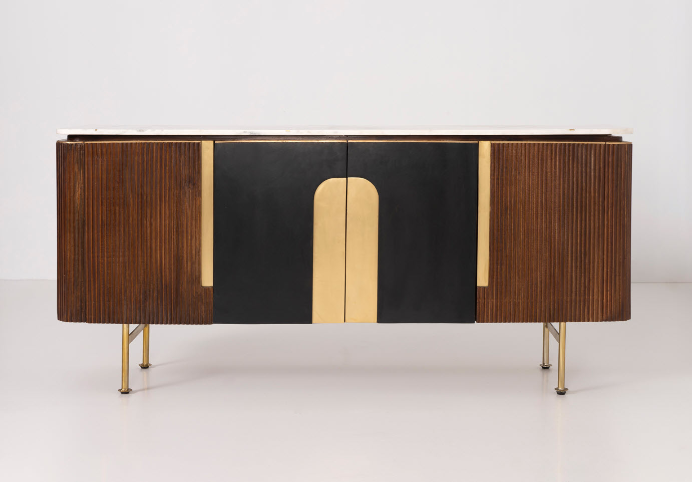 Aparador Ondas 4 puertas Marrón-Negro/Oro (160x40x72)-3